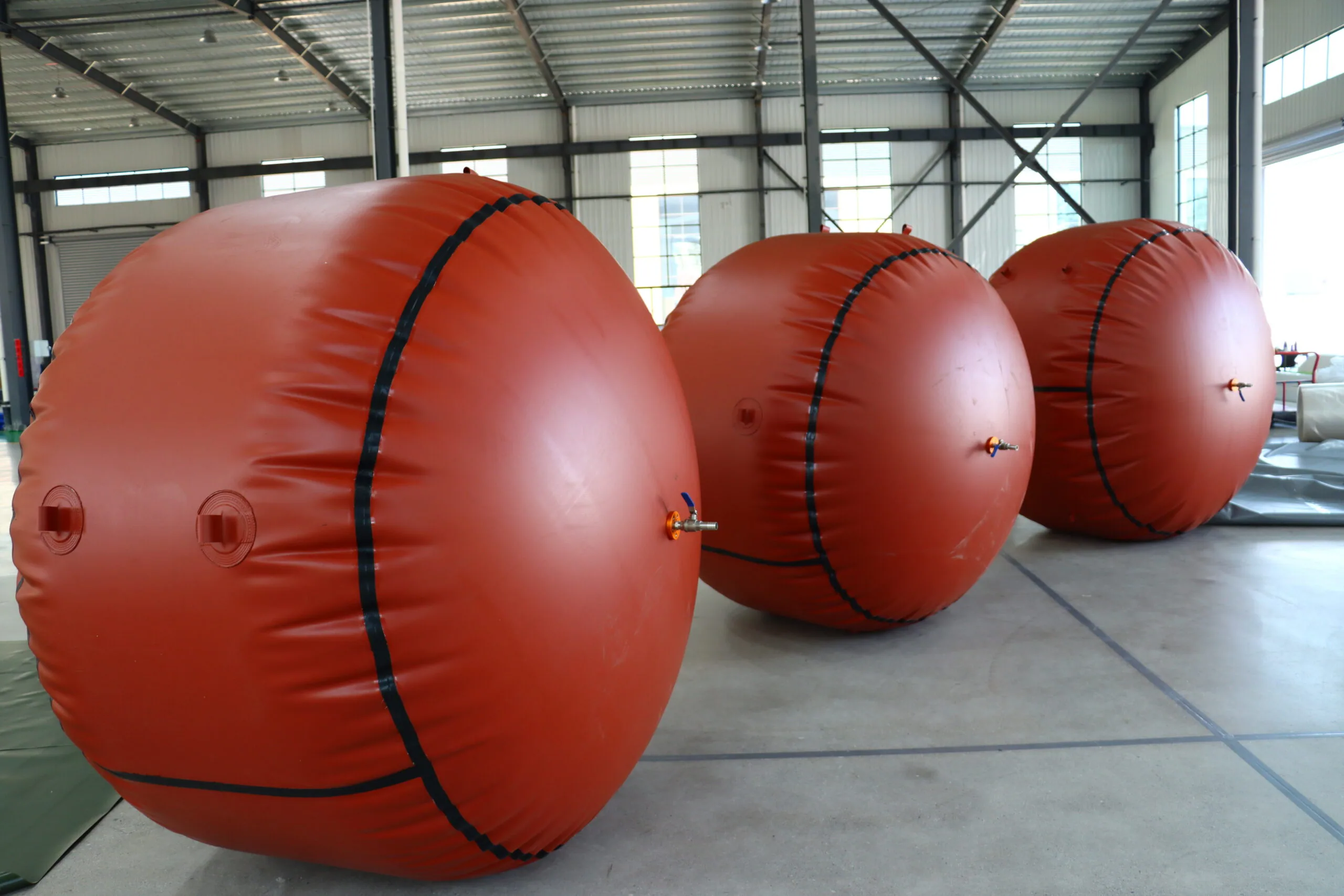 Flexible PVC biogas storage bag ready for dispatch